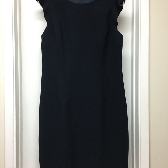 NWT $368 ELIE TAHARI NAVY STEFANA RUFFLE SLEEVE SHIFT DRESS Sz 10 - Picture 3 of 12